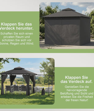 Luxe Tuinpaviljoen met Uitschuifbare Zijluifel, Dubbel Dak & Muggennet