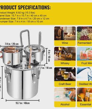 50L RVS Alcohol Distilleerder - Professionele Stookketel voor Whisky, Wijn & Bier
