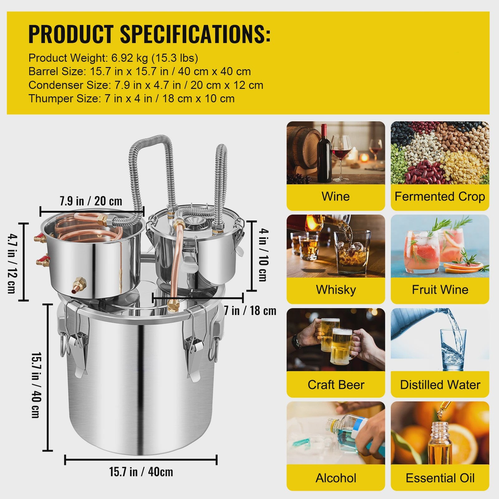 50L RVS Alcohol Distilleerder - Professionele Stookketel voor Whisky, Wijn & Bier