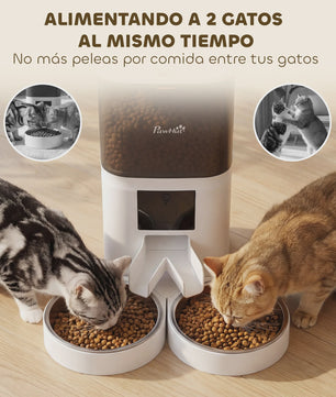 Pawhut Automatische Voerbak 6L met Wifi & App Bediening - Programmeerbaar, 2 Bakken, Spraakopname