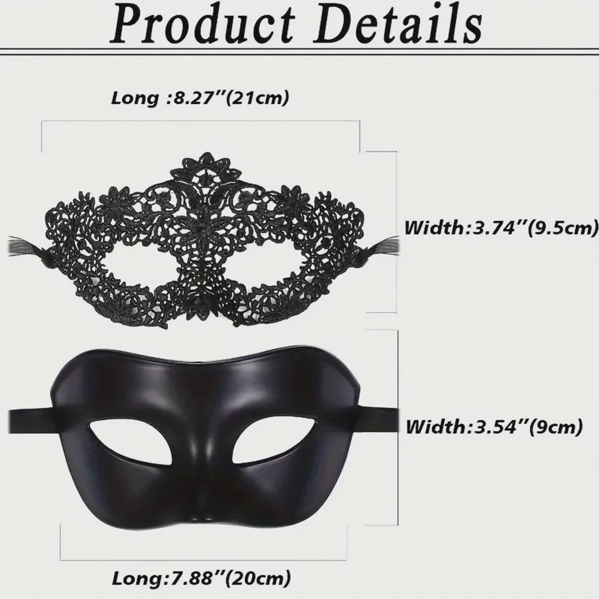 Set van 2 Elegante Zwarte Kant Maskerade Maskers voor Koppels - Venetiaans, Mardi Gras, Halloween