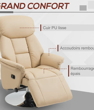 HOMCOM Armchair relaxation relax Living Room relaxation Armchair Pivoting foot-rest Adjustable Armrests, chair TV in Synthetic leather, Up to kg, for Living Room, bedroom, home cinema, beige