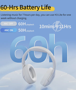 QCY H3 Lite ANC Koptelefoon: Draadloos/Bedraad, 60u Batterij, Bluetooth 5.3, Opvouwbaar, HIFI Geluid