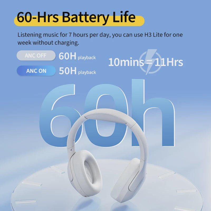 QCY H3 Lite ANC Koptelefoon: Draadloos/Bedraad, 60u Batterij, Bluetooth 5.3, Opvouwbaar, HIFI Geluid
