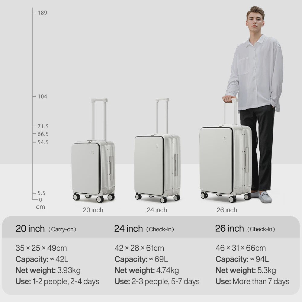 Mixi Aluminium Koffer met USB, Bekerhouder & Telefoonhouder - Handbagage 20/24 Inch