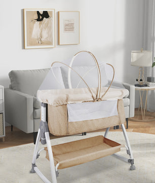 Baby Co-sleeper Wieg 2-in-1 met Wielen, 6 Hoogte-instellingen en Klamboe