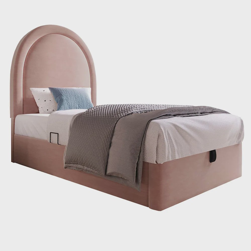 Roze Velvet Kinderbed 90x200 cm met Opbergruimte - Stijlvol en Comfortabel