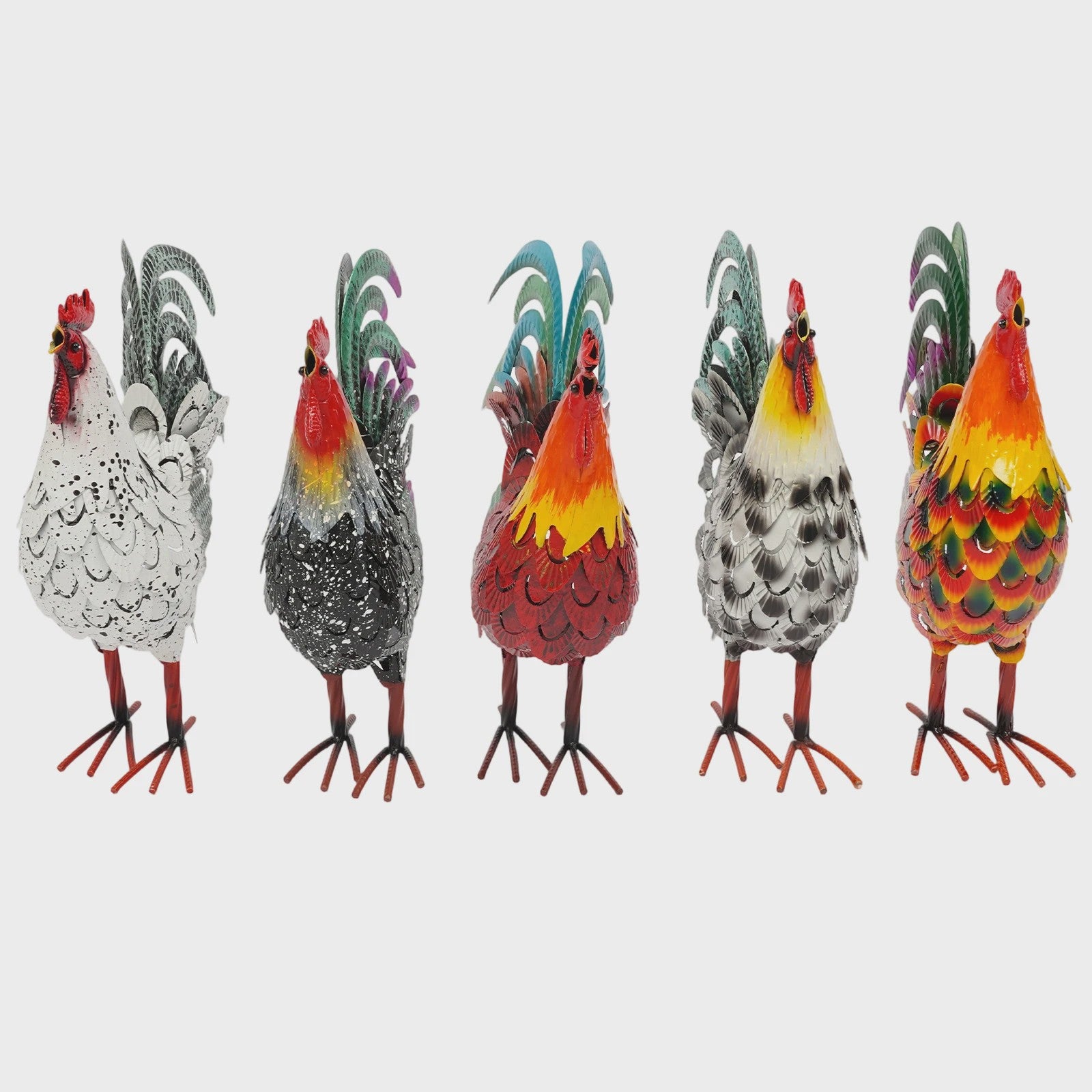 Set van 5 Metalen Haan Tuindecoratie Beelden - Farmhouse Stijl
