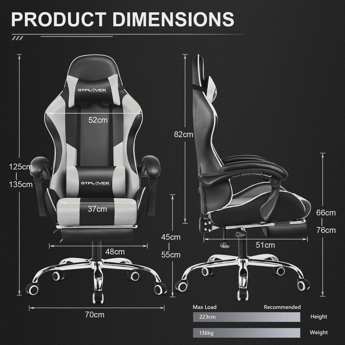 Gtplayer Ergonomische Gaming Chair met Massagefunctie en Voetensteun