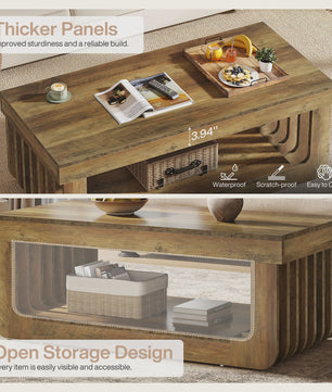 Houten Salontafel met 2 Niveaus en Opbergruimte - 120 cm Breed