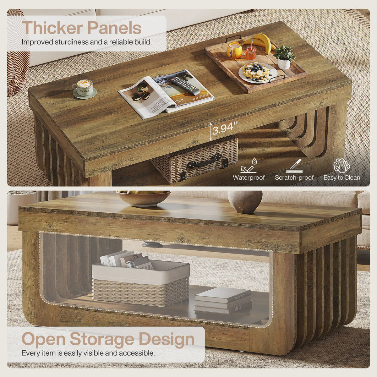 Houten Salontafel met 2 Niveaus en Opbergruimte - 120 cm Breed