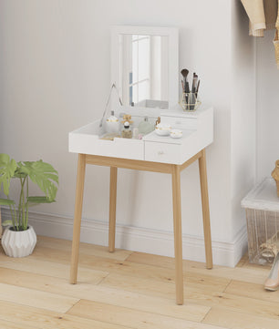 HOMCOM Kaptafel met Spiegel en 2 Lades - Modern Wit Design voor Slaapkamer of Woonkamer