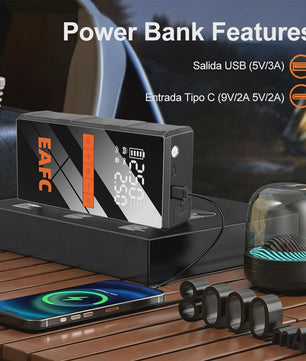 EAFC 4-in-1 Auto Startkabel Compressor: Jump Starter, Powerbank, Bandenpomp & LED