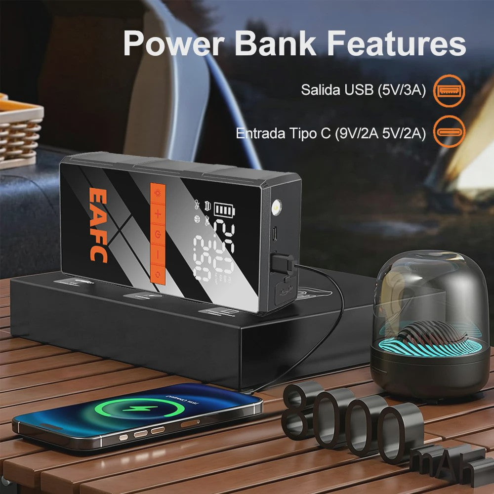 EAFC 4-in-1 Auto Startkabel Compressor: Jump Starter, Powerbank, Bandenpomp & LED