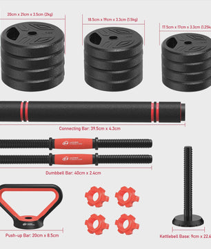 GartistGO 3-in-1 Verstelbare Dumbbell & Barbell Set 20kg - Krachttraining Thuis