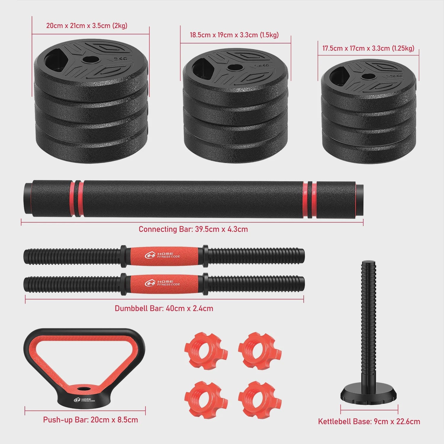 GartistGO 3-in-1 Verstelbare Dumbbell & Barbell Set 20kg - Krachttraining Thuis