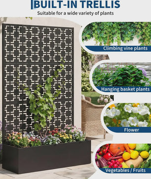 Metalen Plantenbak met Geometrisch Trellis Scherm - 180 cm Hoog