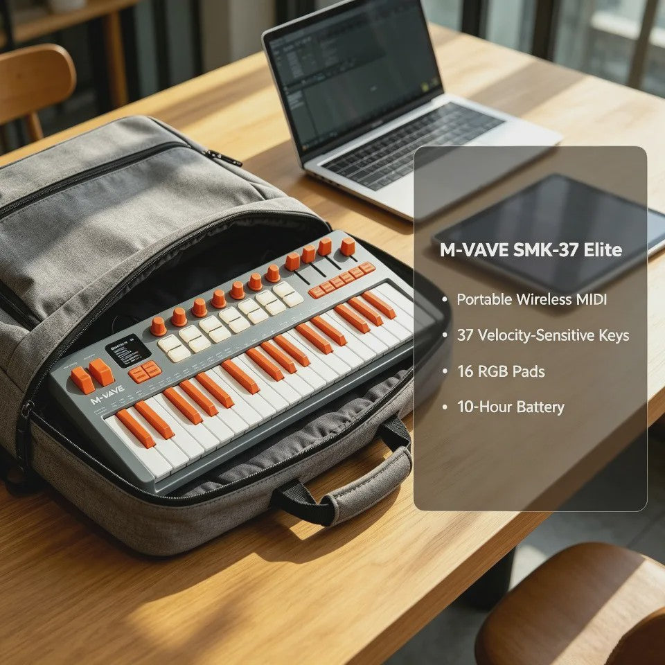 M-VAVE SMK-37 MIDI Keyboard Controller: 37 Velocity Keys, 16 RGB Pads, Bluetooth
