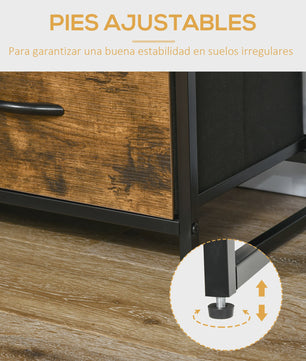 Industriële Ladekast met 4 Stoffen Lades en 2 Open Vakken - 84x30x71,5 cm