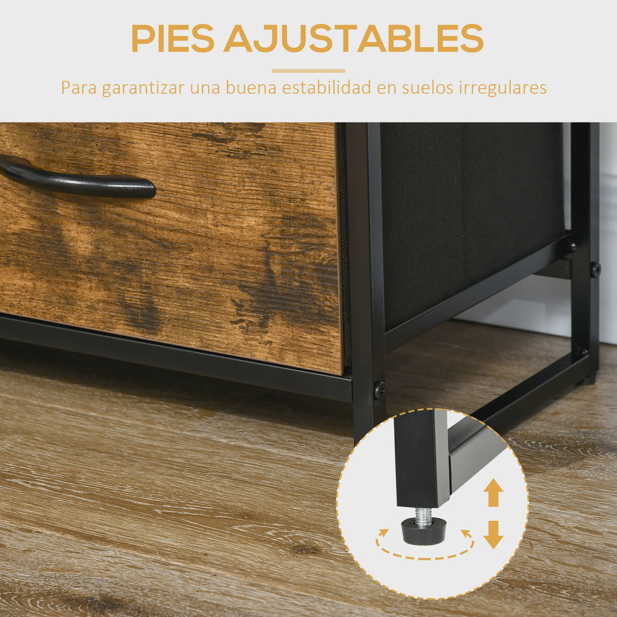 Industriële Ladekast met 4 Stoffen Lades en 2 Open Vakken - 84x30x71,5 cm