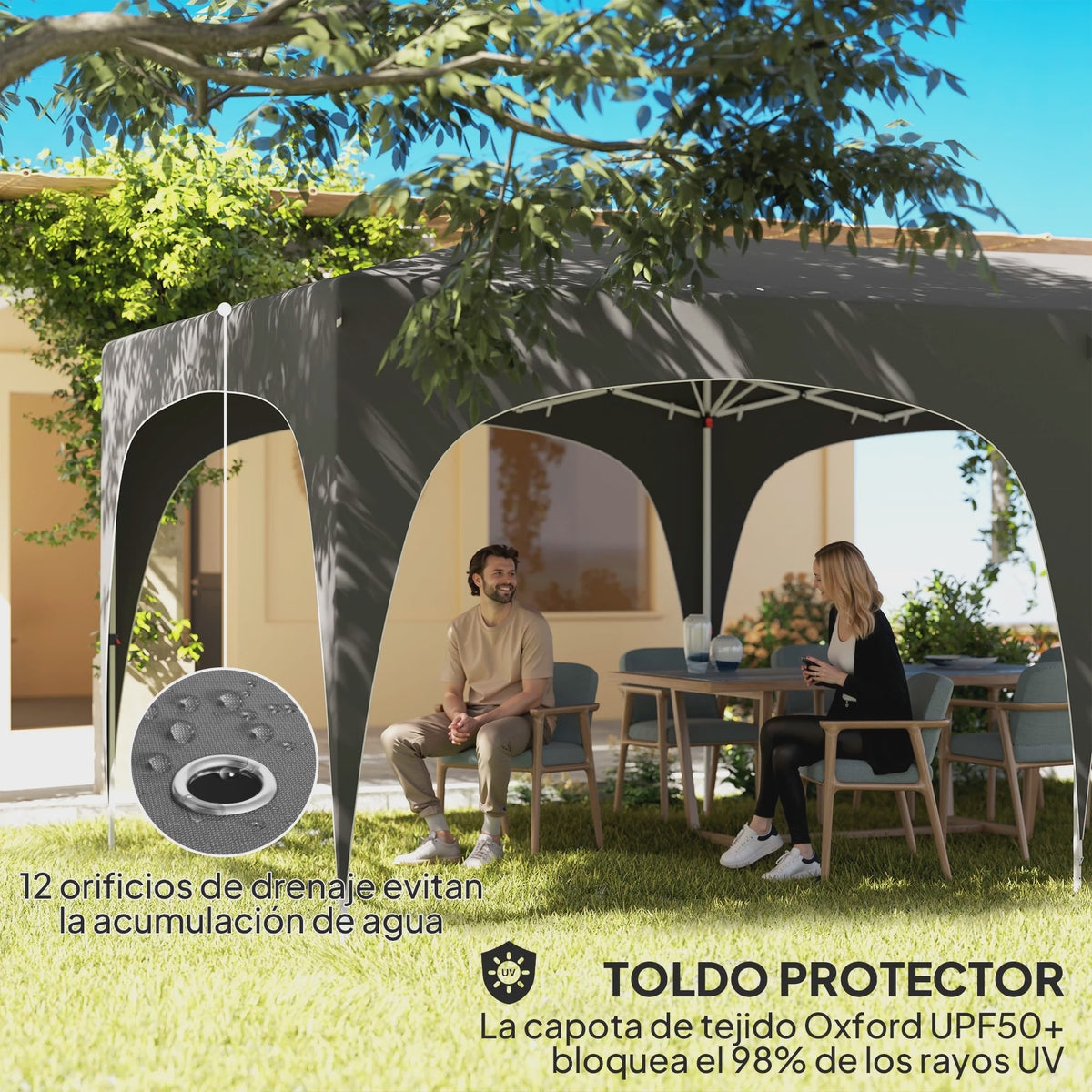 6x3m Uitklapbare Partytent met 6 Zijwanden - Donkergrijs