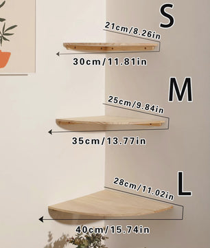 Set van 3 Houten Hoekplanken - Drijvende Wandplanken met Golvende Rand