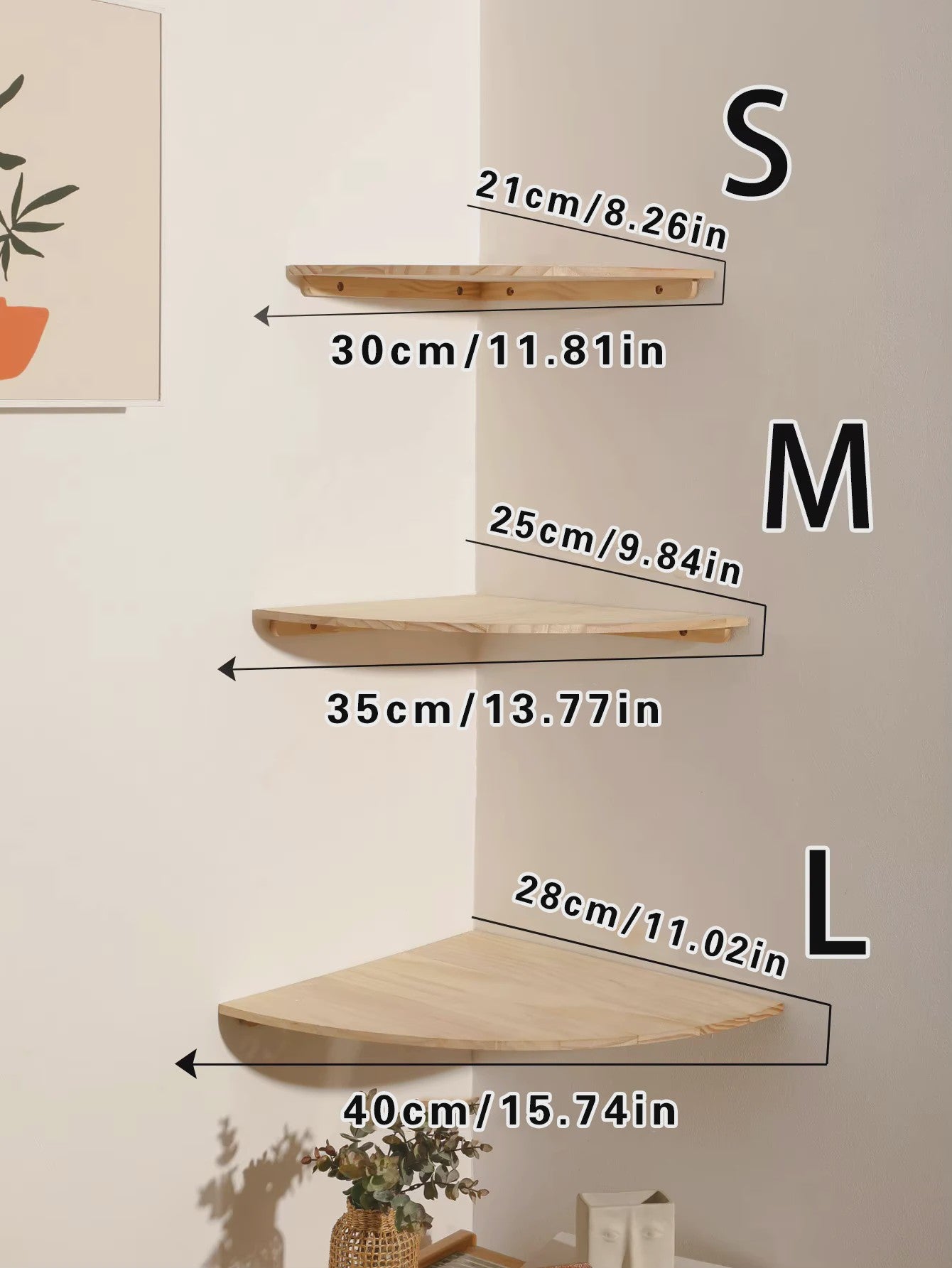 Set van 3 Houten Hoekplanken - Drijvende Wandplanken met Golvende Rand