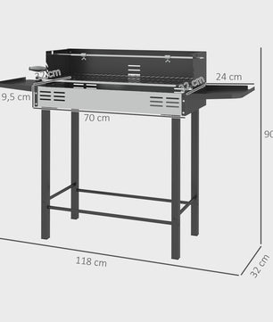 Outsunny Kolen BBQ met 3-traps Grillrooster, Inklapbare Zijtafels en Rotisserie - 118x32x90 cm Zwart
