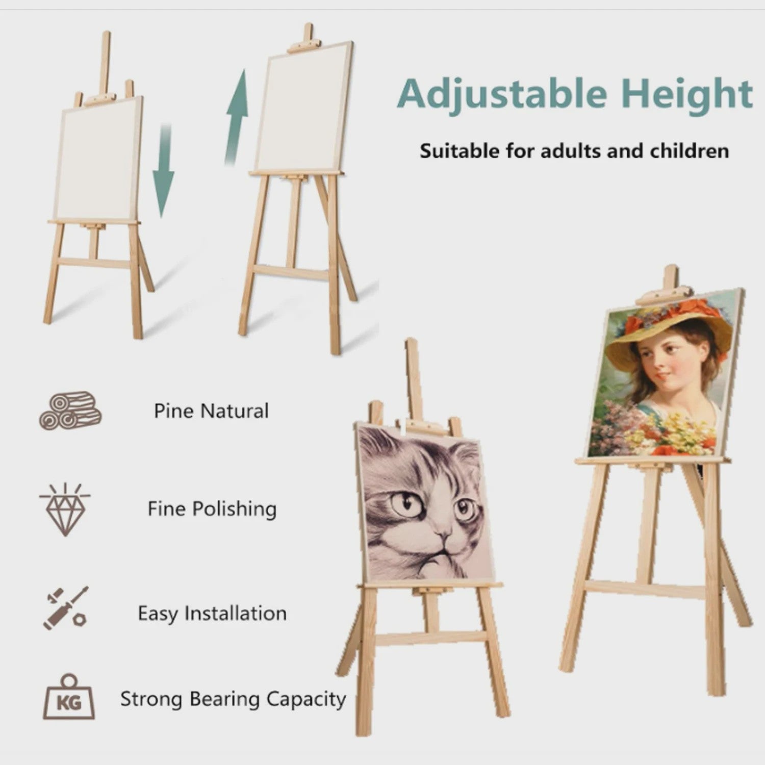 Professionele Houten A-Frame Schildersezel - 1.5m Hoog, Verstelbaar & Draagbaar