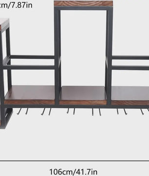 Industriële Houten Wijnrek Wandmontage met Glashouder - Bar & Café Stijl