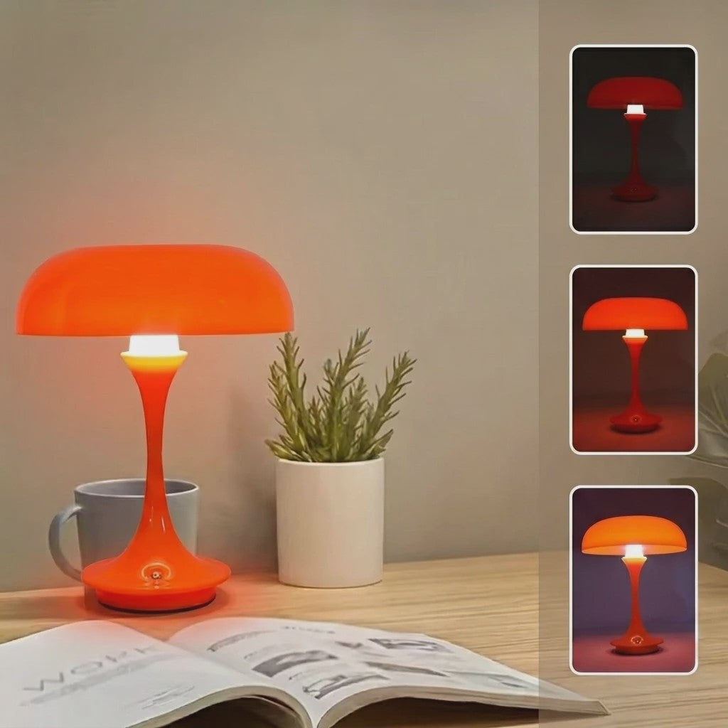 Moderne Oranje Mushroom Tafellamp met Touch Control - 3 Kleuren & Dimbaar