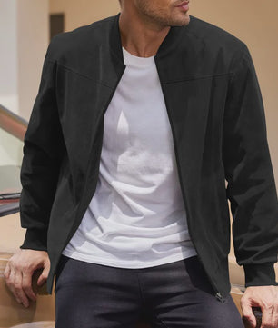 Herfst Suede Pilot Jas voor Mannen - Casual Mode met Opstaande Kraag en Rits