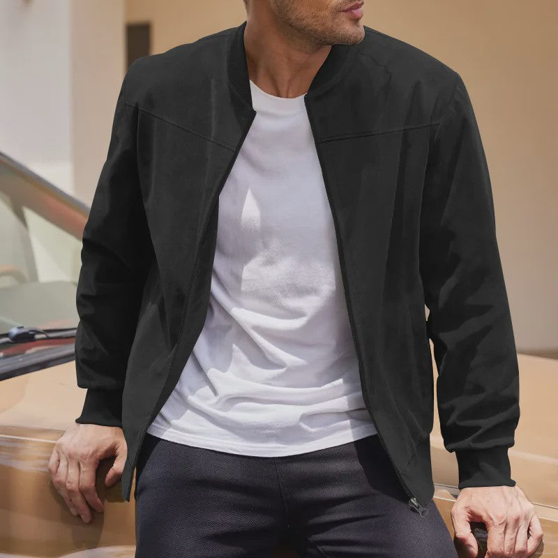 Herfst Suede Pilot Jas voor Mannen - Casual Mode met Opstaande Kraag en Rits