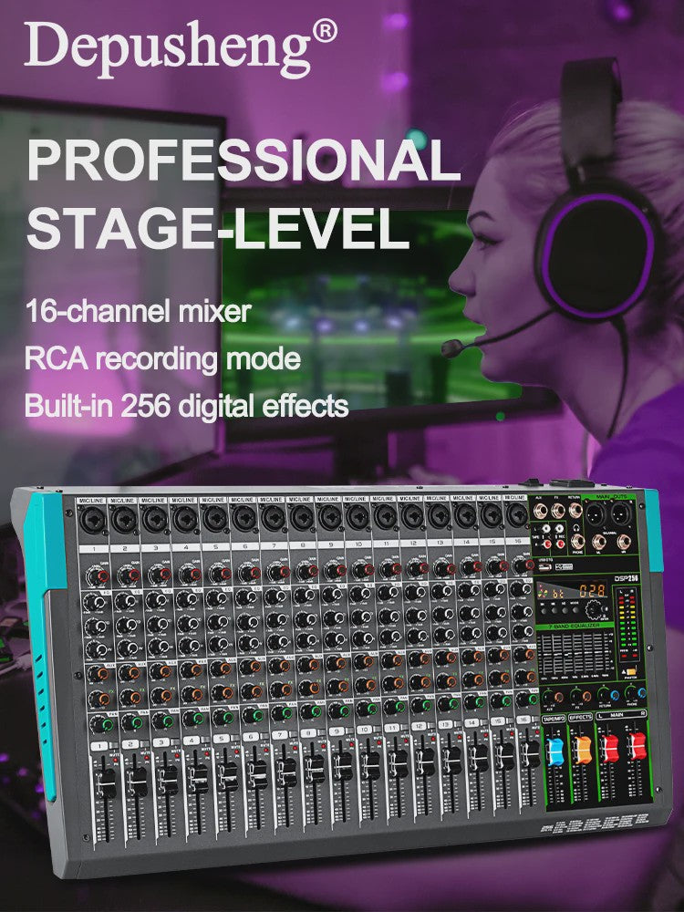 Depusheng PA Serie Audio Mixer Console: 6-16 Kanalen, USB, 48V Phantom Power & 256 DSP Effecten