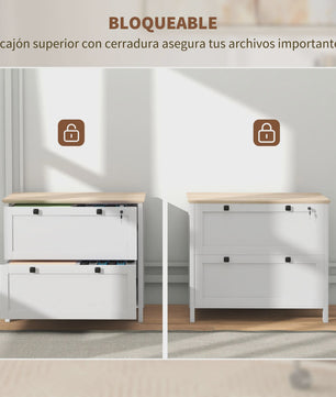 Homcom Archiefkast met 2 Lades, Hangmappen en Slot - Oak/Wit - 79x40x72 cm