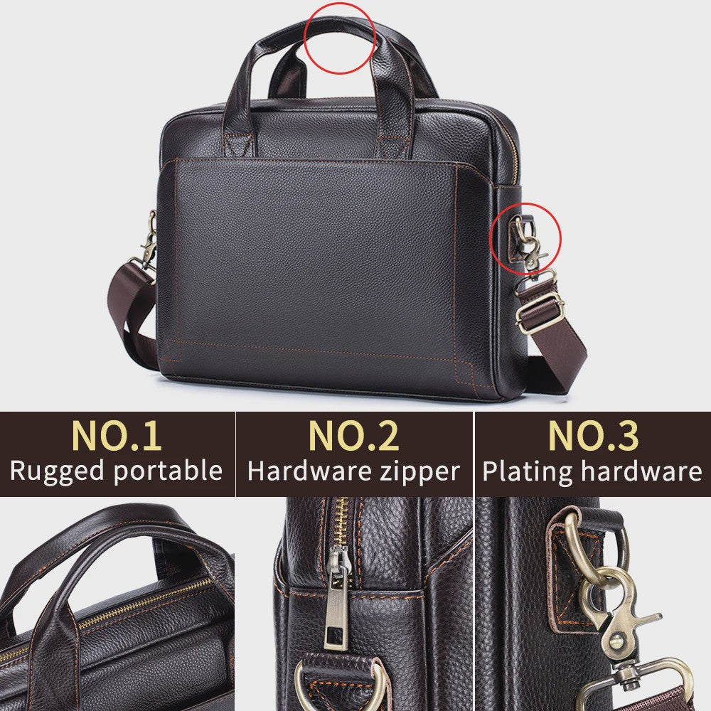 Luxe Leren Laptoptas Heren - Toplaags Koeienhuid Aktetas