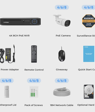 H.View 4K/8MP PoE Beveiligingscamera Systeem met 8-Kanaals NVR & Audio