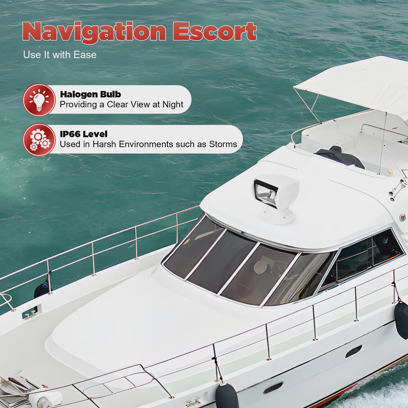 Waterdichte Marine Zoeklicht met Afstandsbediening - 12V 100W, 360° Draaibaar, Wit