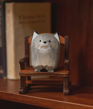 Handgemaakte Houten Mini Wolf Beeldje - Schattig Dieren Decoratie voor Bureau