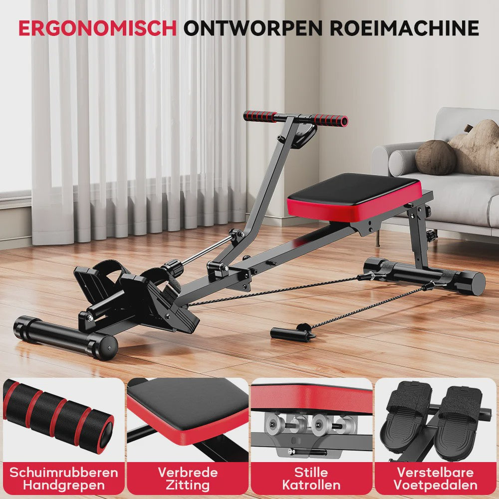 Home Roeitrainer Hydraulisch - 12 Weerstandsniveaus, 180kg Capaciteit, Full Body Workout
