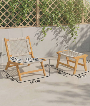 Outsunny Loungeset 2-delig: Acacia Houten Tuinstoel met Voetenbankje
