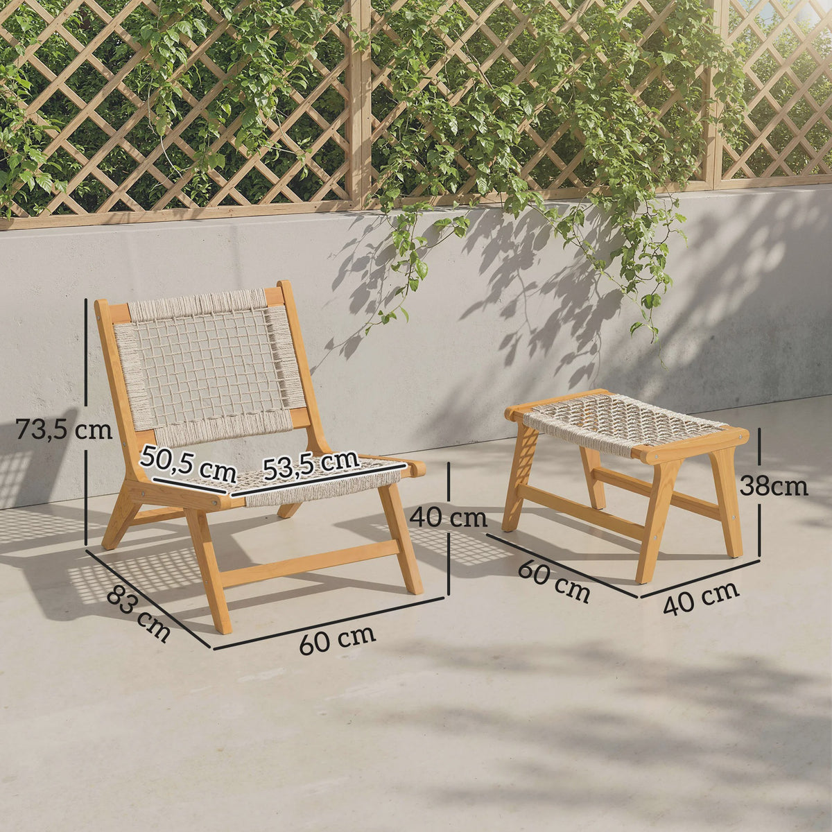 Outsunny Loungeset 2-delig: Acacia Houten Tuinstoel met Voetenbankje