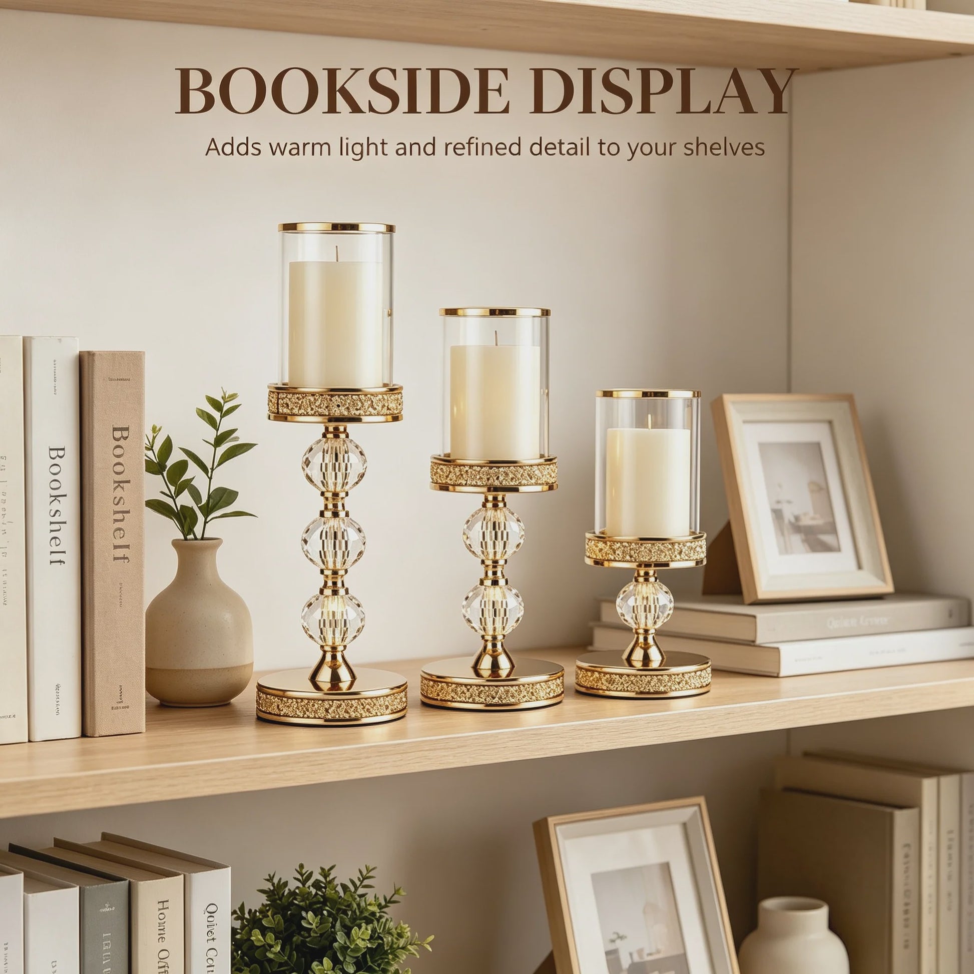 Luxe Gouden Kandelaars Set (3 stuks) met Kristal en Glas - Sfeervolle Decoratie