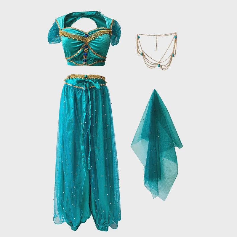 Prinses Jasmine Kostuum Set - Dans, Cosplay & Bollywood Outfit voor Dames & Meisjes
