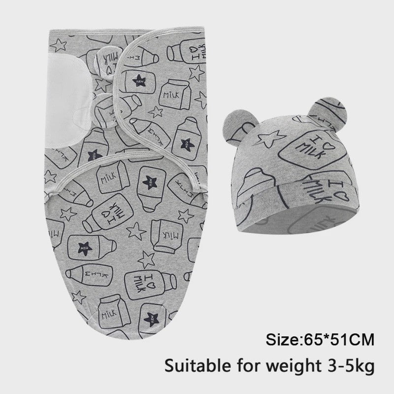 Babyslaapzak met Mutsje - Katoen, Cartoon Print, Verstelbaar, 0-6 Maanden