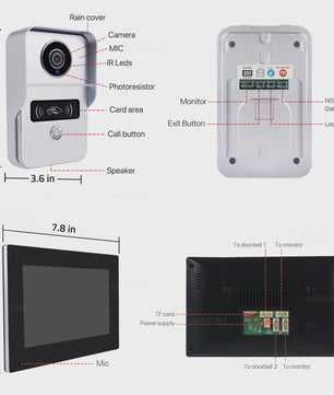Draadloos Wifi Videodeurbel Systeem met 7" Touchscreen & 1080P Camera