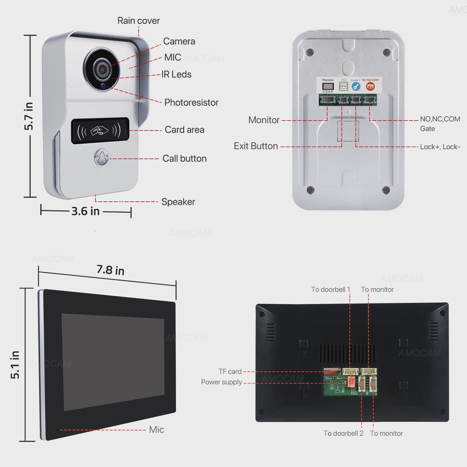 Draadloos Wifi Videodeurbel Systeem met 7" Touchscreen & 1080P Camera