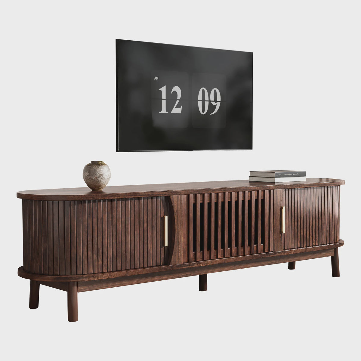 Bruin TV-meubel met Schuifdeuren & Open Vakken - 165 cm Breed - Geschikt voor TV tot 65 inch