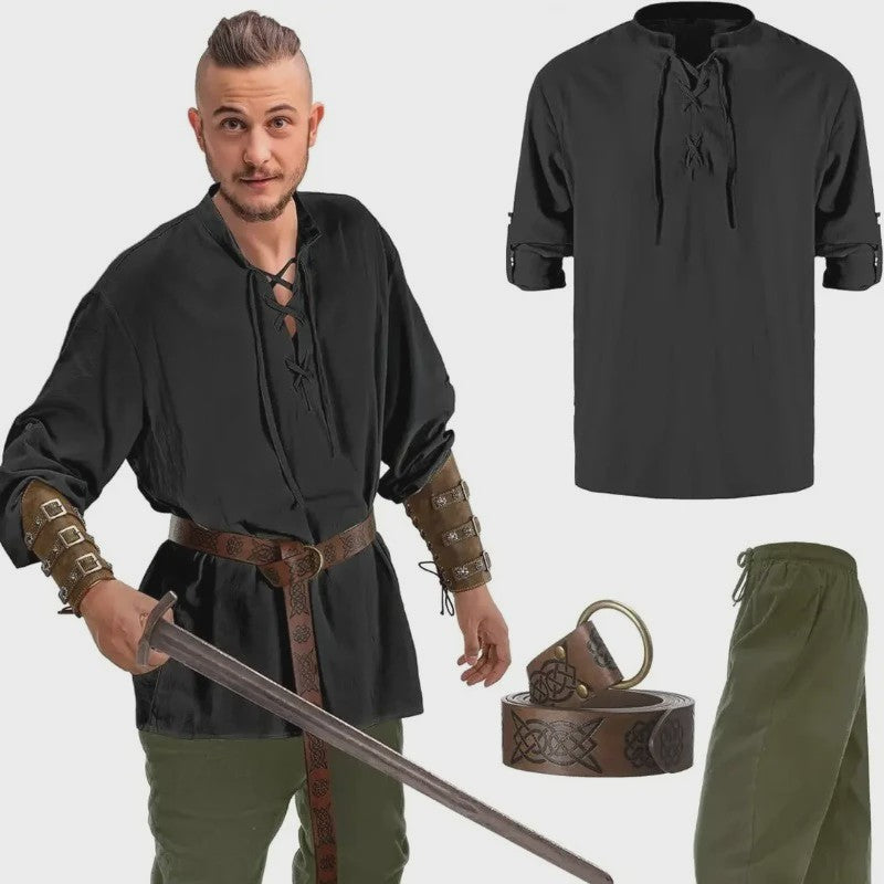 Herencostuum Middeleeuwse Piraat/Viking - Renaissance Set met Shirt, Broek, Riem & Armboeien