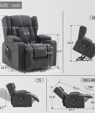 Elektrische Relaxfauteuil met Sta-Op Functie, Massage en Stoffen Bekleding